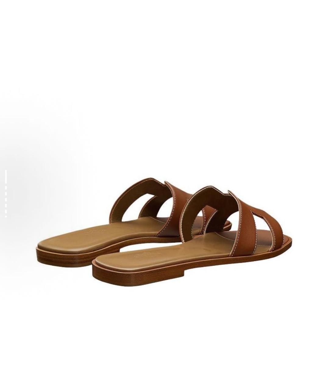 HERMES Коричневые кожаные шлепанцы, фото 2