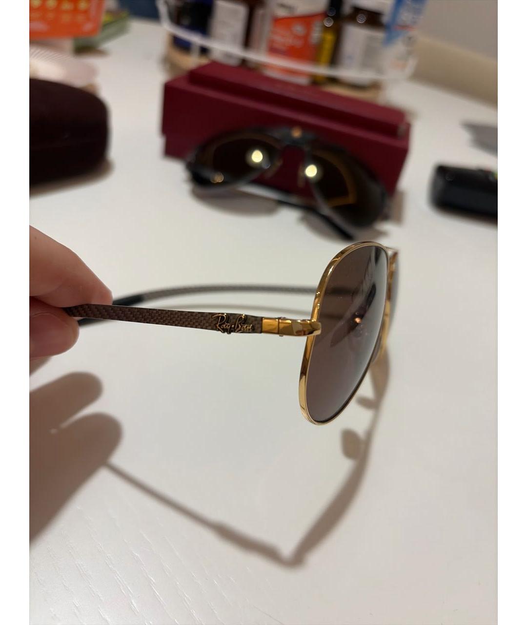 RAY BAN Золотые металлические солнцезащитные очки, фото 3