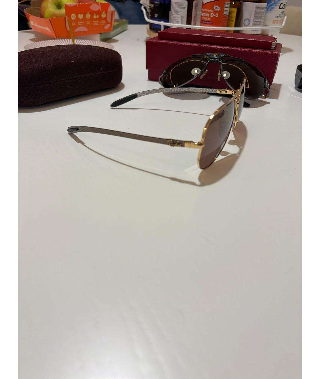 RAY BAN Золотые металлические солнцезащитные очки, фото 2