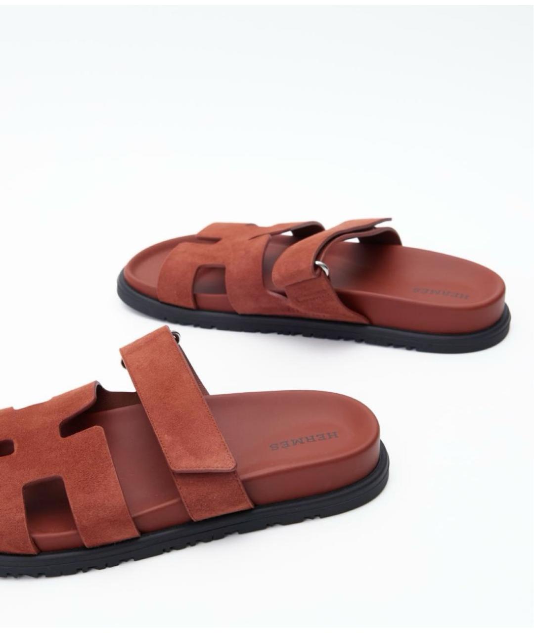 HERMES Оранжевое замшевые шлепанцы, фото 4