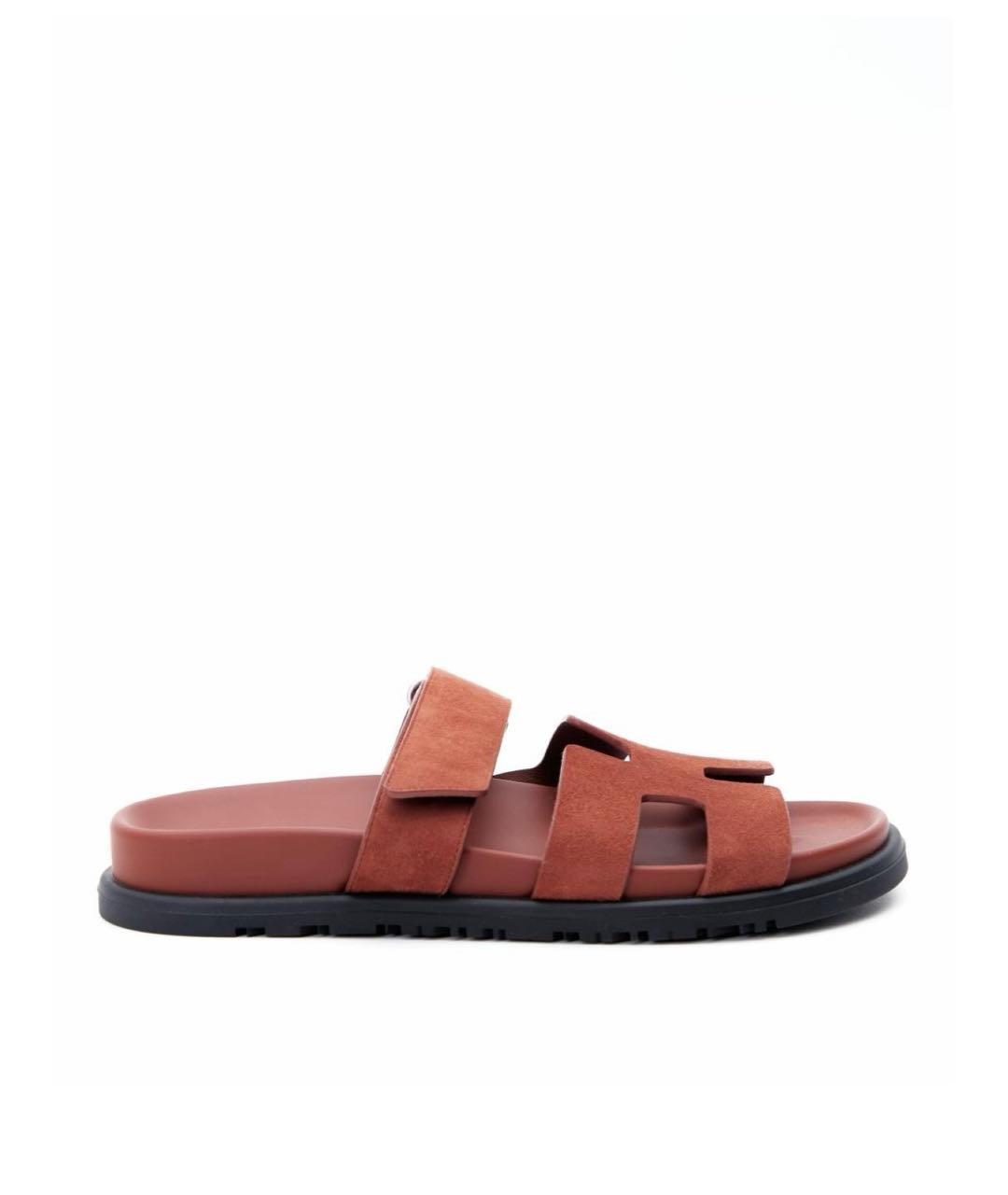 HERMES Оранжевое замшевые шлепанцы, фото 1