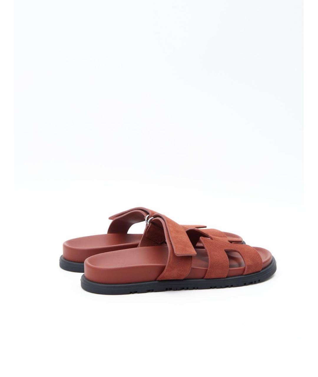 HERMES Оранжевое замшевые шлепанцы, фото 3