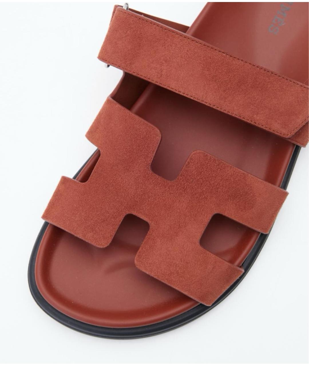 HERMES Оранжевое замшевые шлепанцы, фото 6