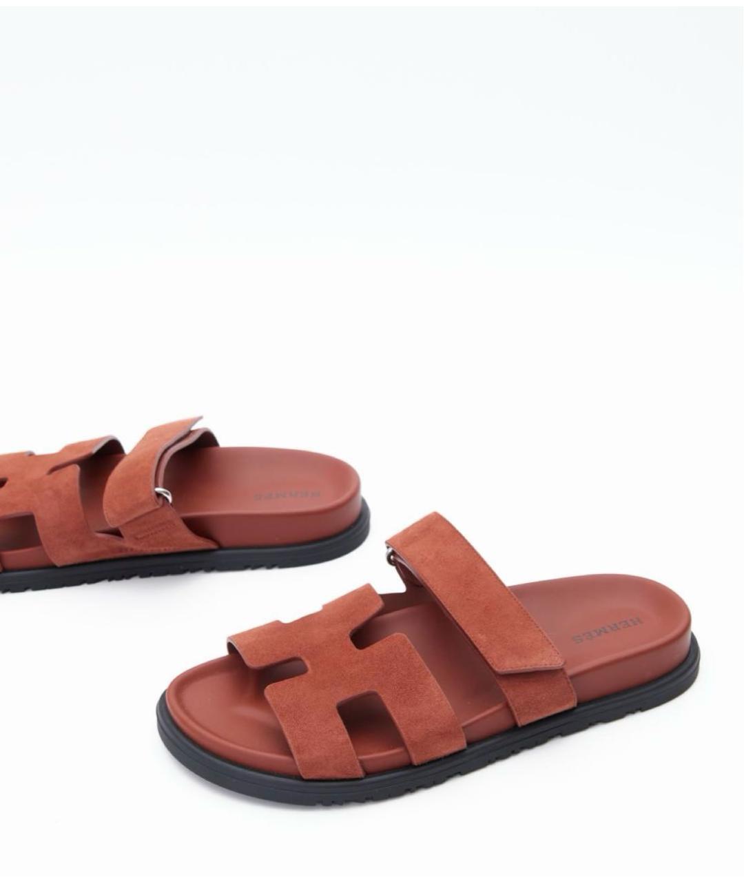 HERMES Оранжевое замшевые шлепанцы, фото 5