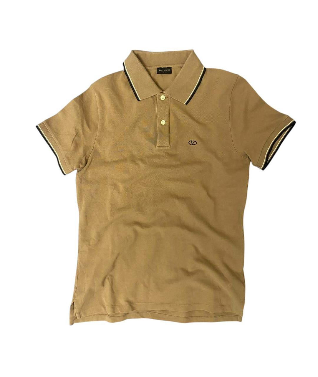 VALENTINO Бежевое хлопковое поло с коротким рукавом, фото 5