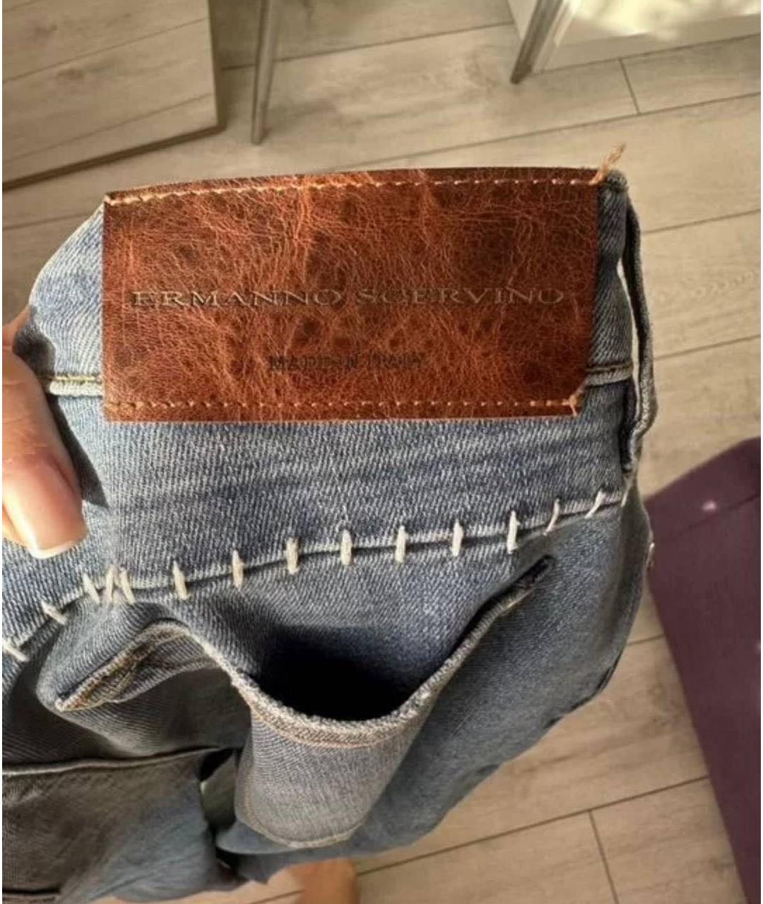 ERMANNO SCERVINO Голубые хлопковые джинсы слим, фото 3