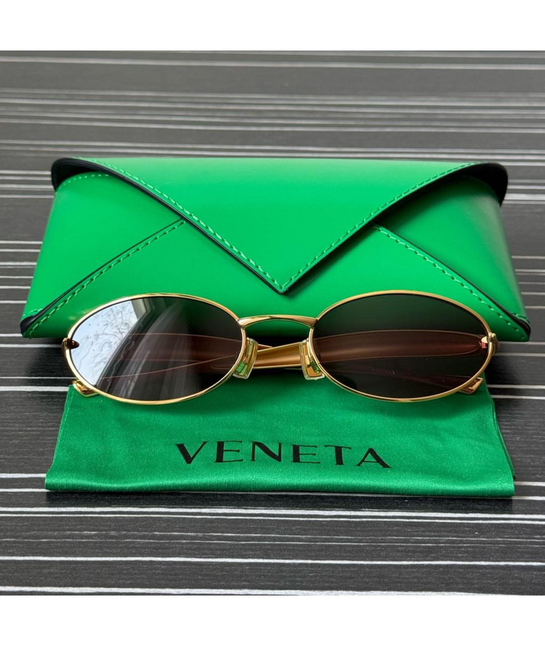 BOTTEGA VENETA Золотые металлические солнцезащитные очки, фото 4