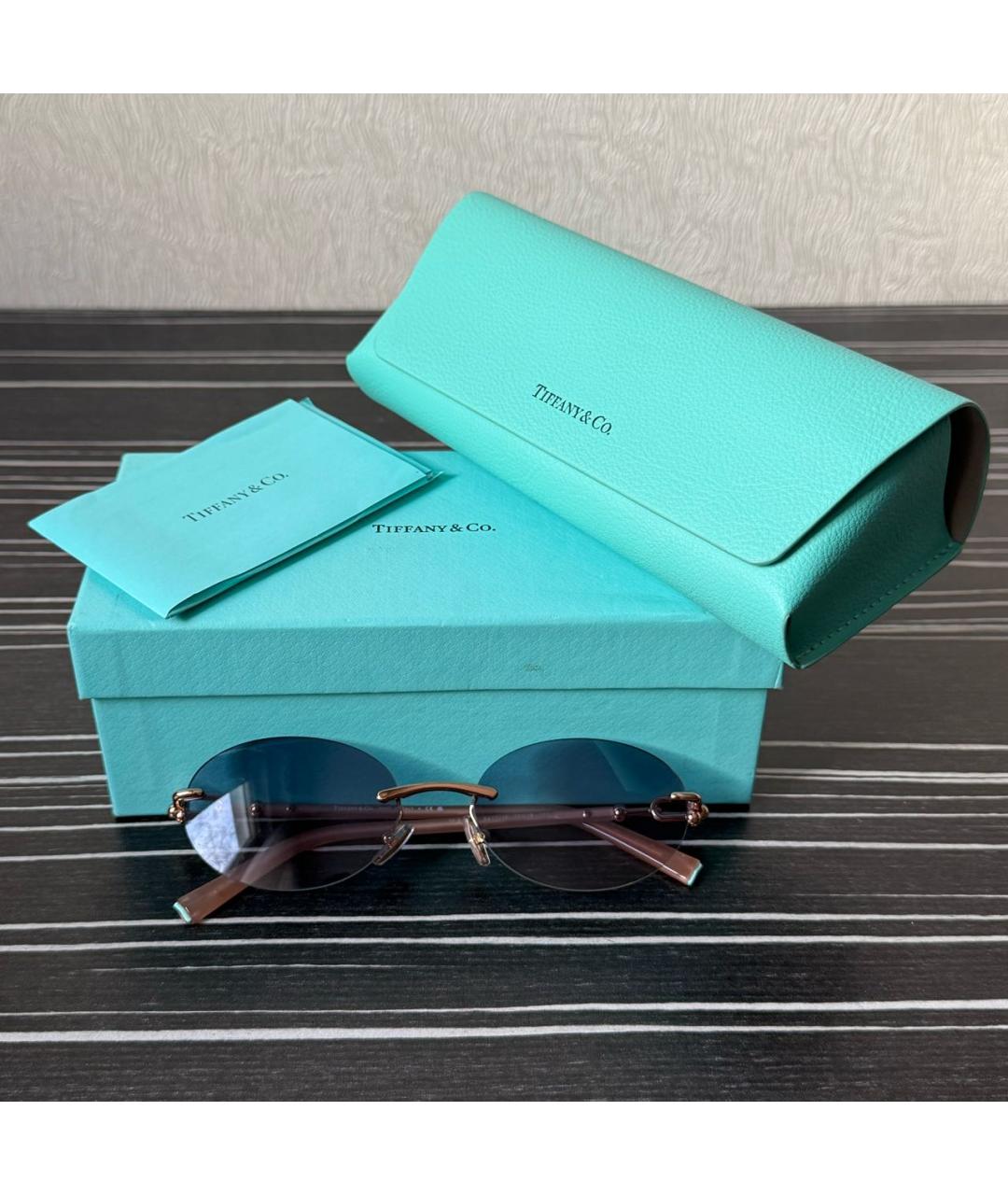 TIFFANY&CO Бежевые металлические солнцезащитные очки, фото 4