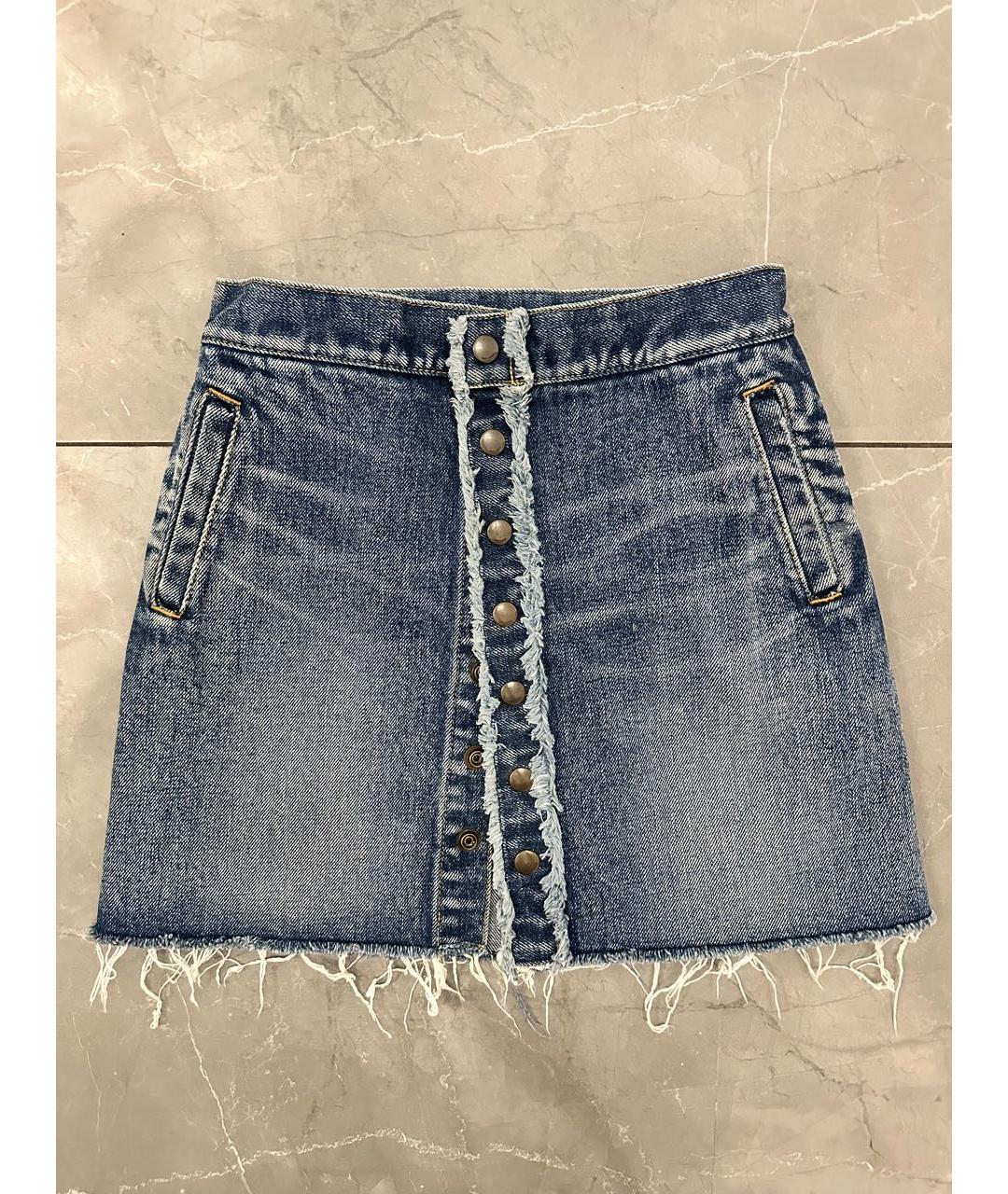 SAINT LAURENT Синяя деним юбка мини, фото 8