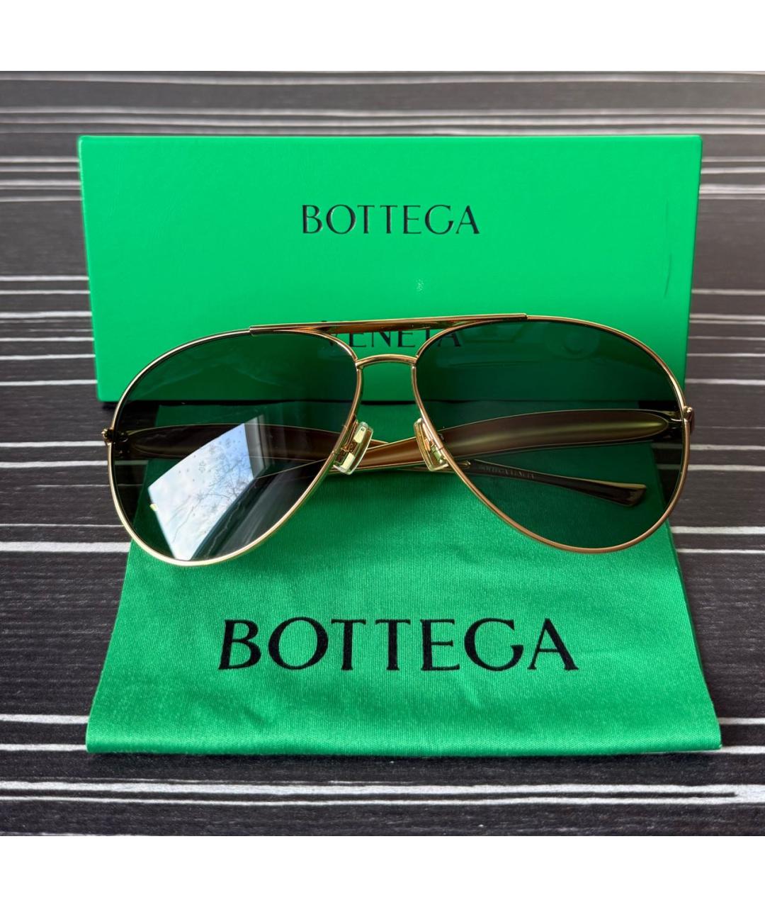 BOTTEGA VENETA Золотые металлические солнцезащитные очки, фото 4