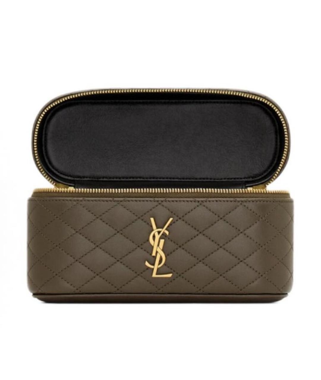 SAINT LAURENT Хаки кожаная сумка с короткими ручками, фото 6