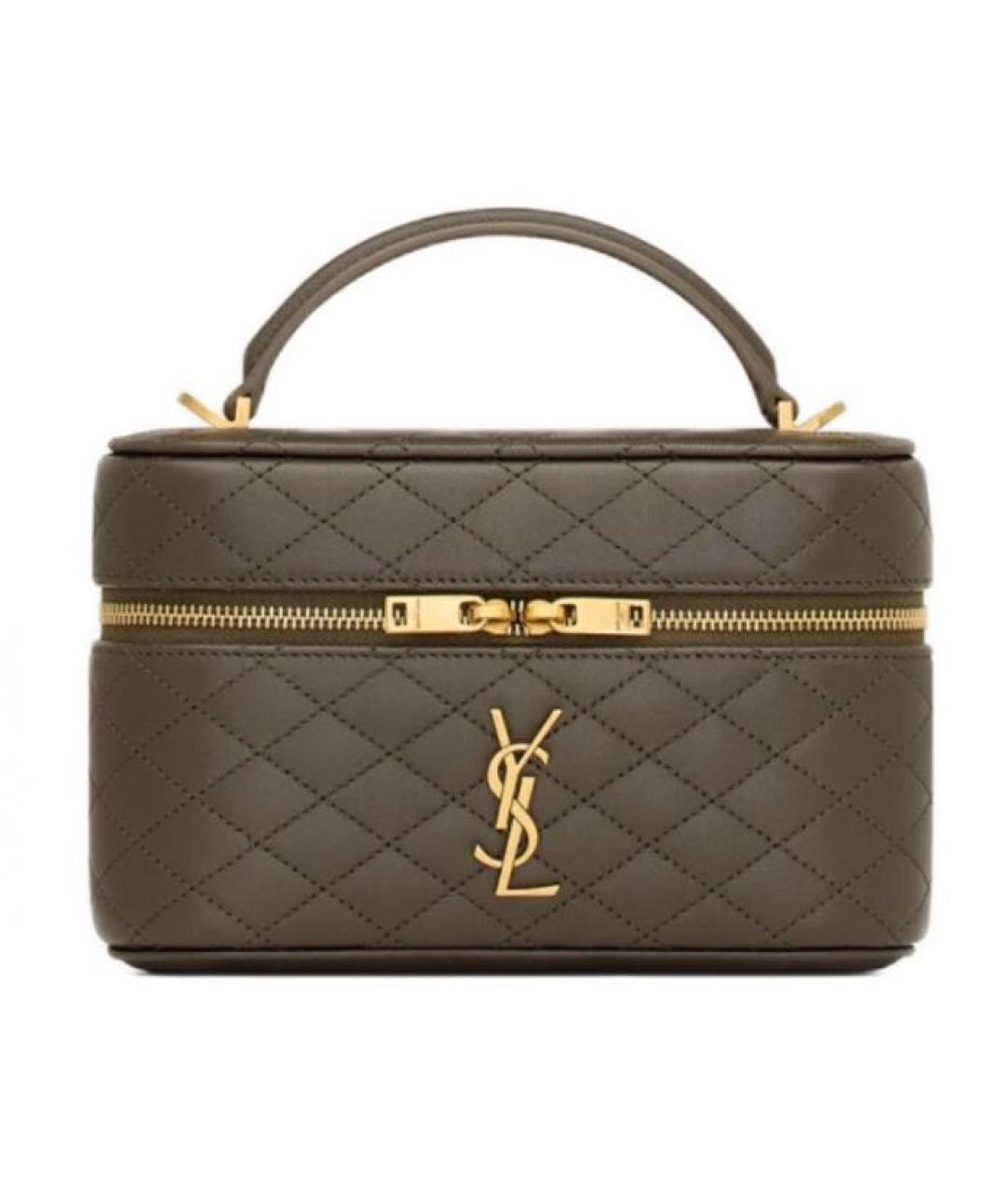 SAINT LAURENT Хаки кожаная сумка с короткими ручками, фото 1