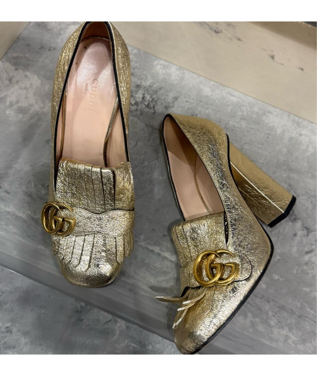 GUCCI Золотые кожаные туфли, фото 4