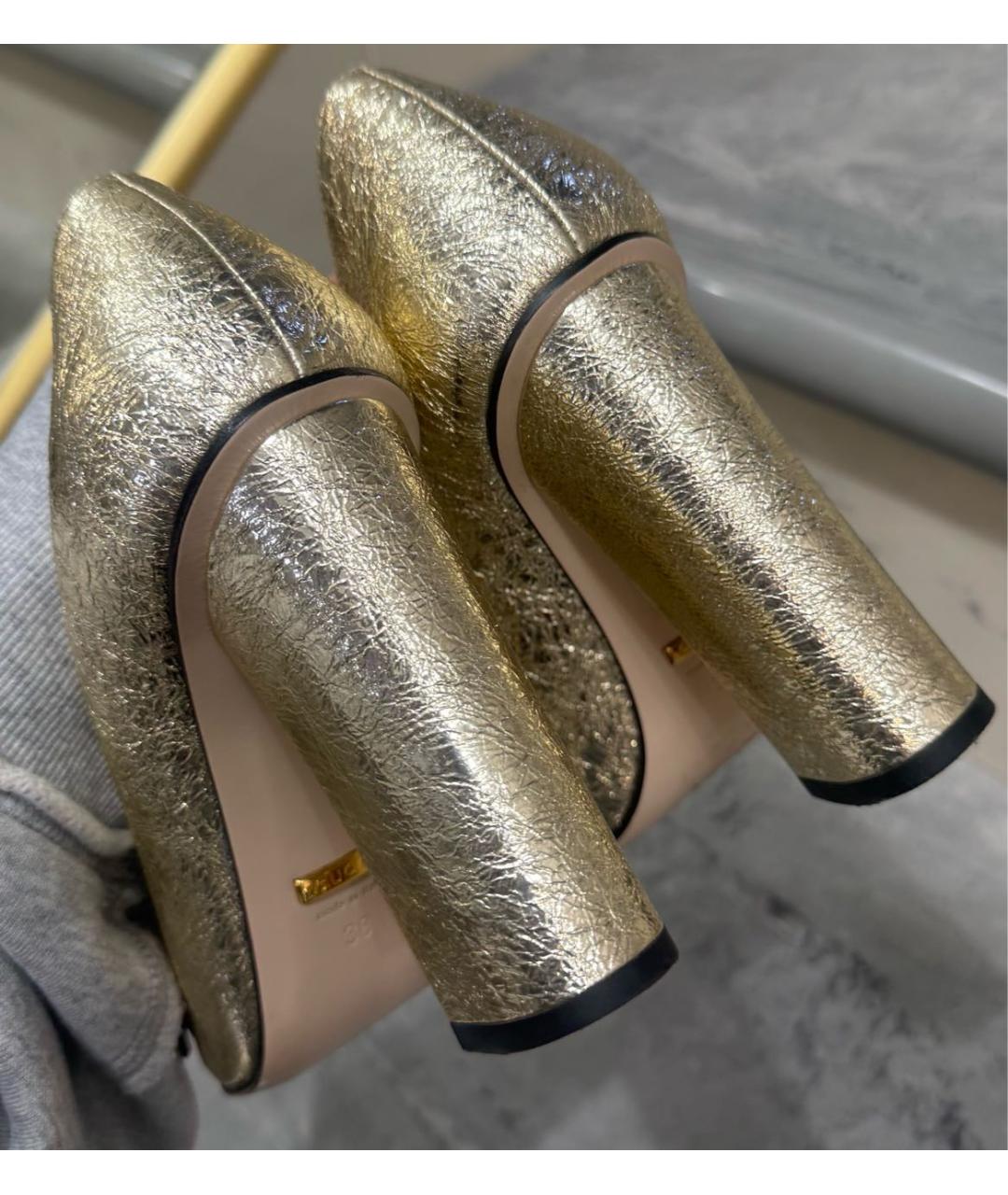 GUCCI Золотые кожаные туфли, фото 6