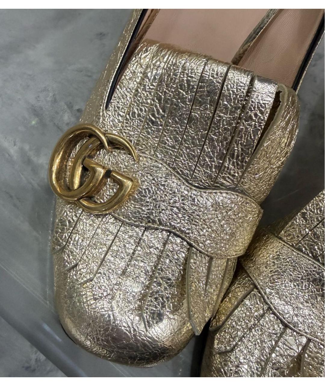 GUCCI Золотые кожаные туфли, фото 5