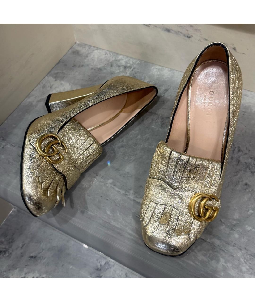 GUCCI Золотые кожаные туфли, фото 3