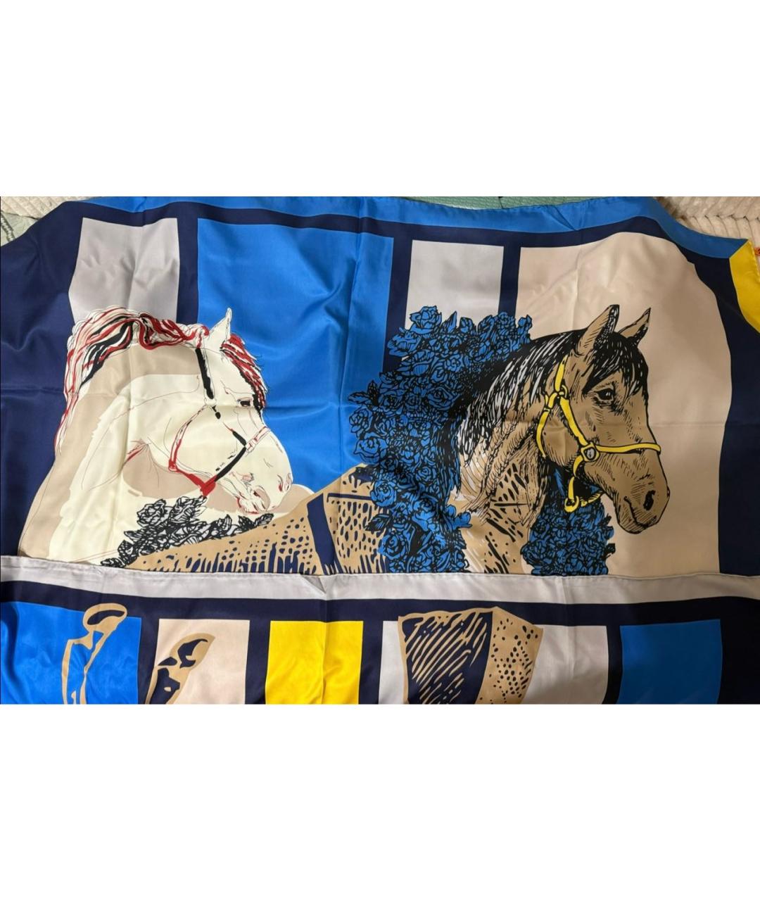 HERMES Синий шелковый платок, фото 2