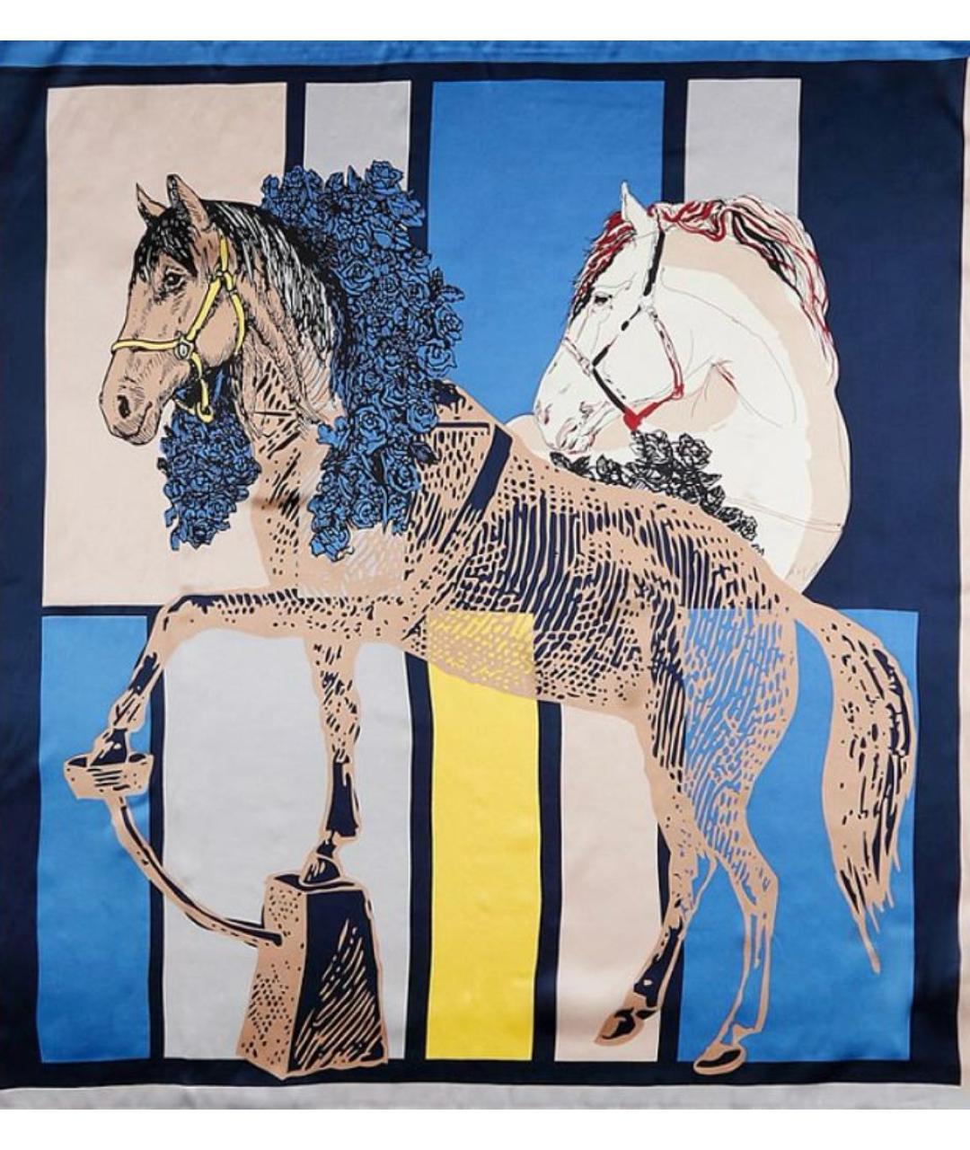 HERMES Синий шелковый платок, фото 5