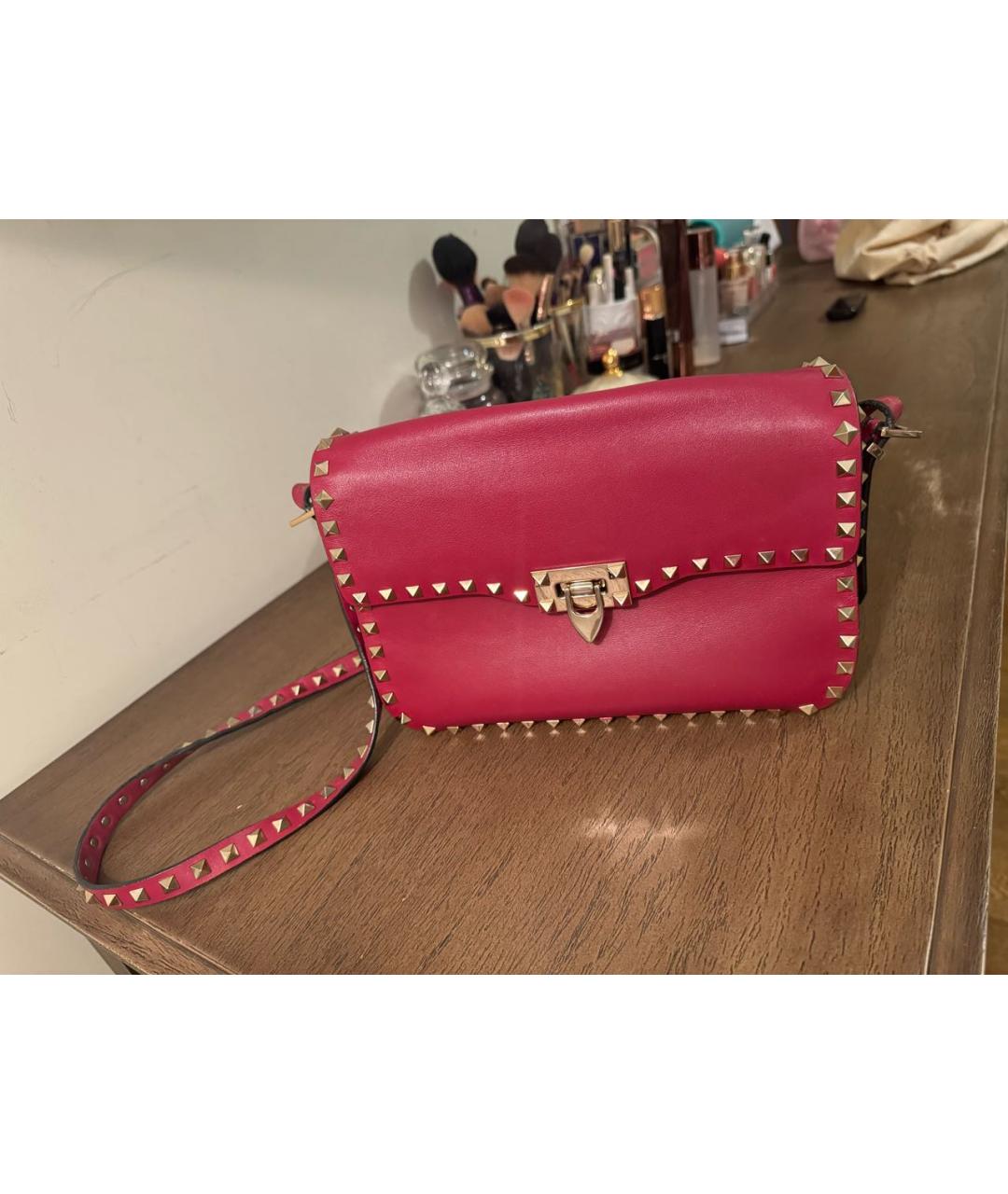 VALENTINO Бордовая кожаная сумка через плечо, фото 6