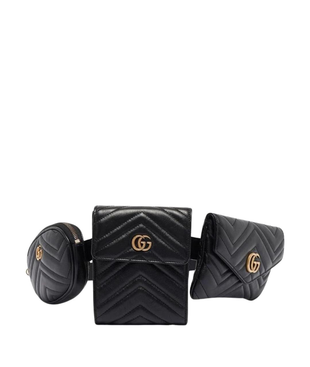GUCCI Черная кожаная поясная сумка, фото 1