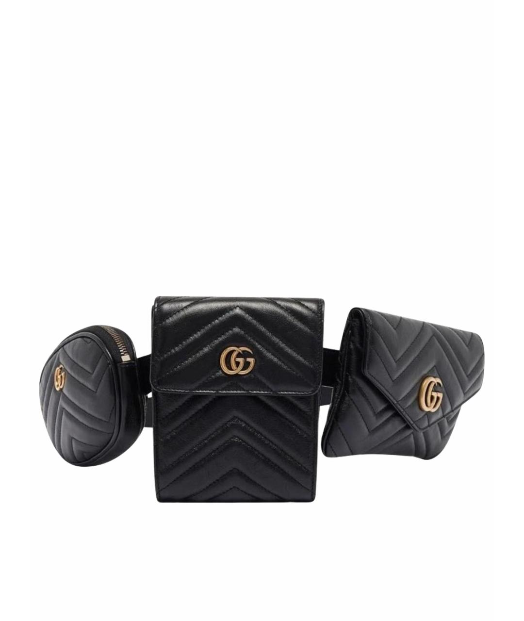 GUCCI Черная кожаная поясная сумка, фото 1