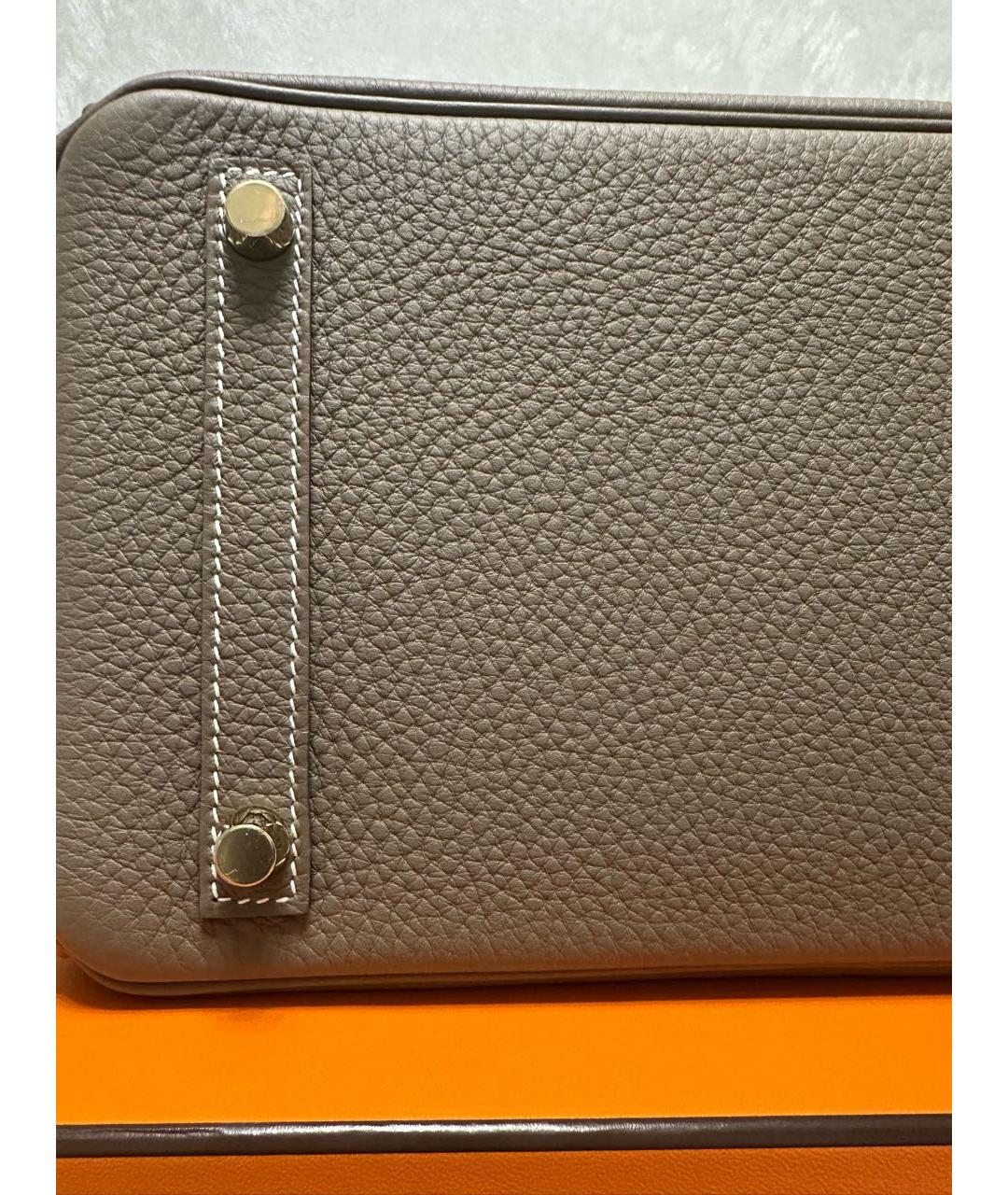 HERMES Серая кожаная сумка с короткими ручками, фото 4