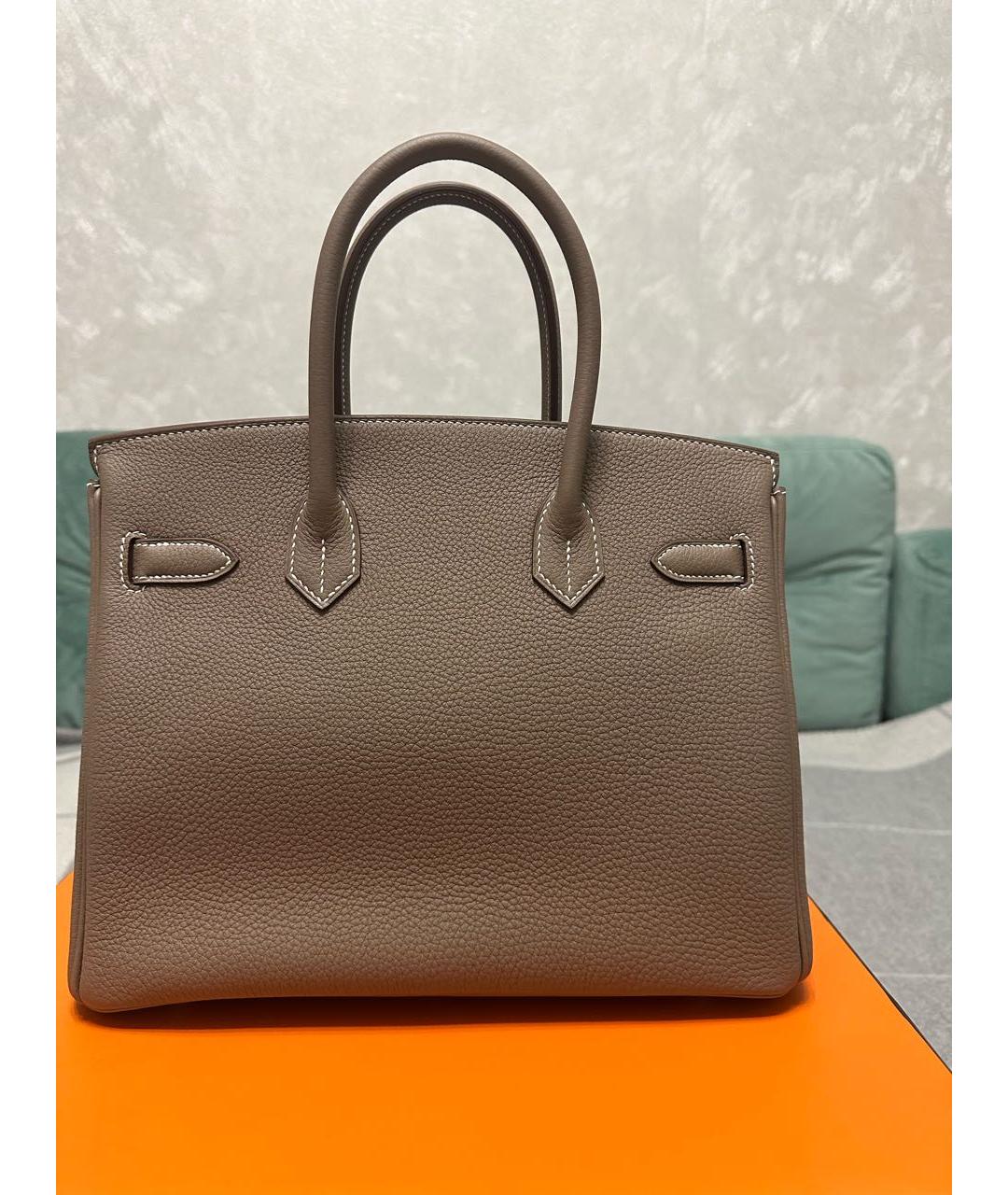 HERMES Серая кожаная сумка с короткими ручками, фото 2