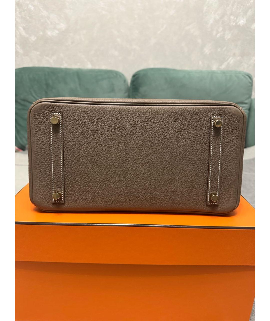 HERMES Серая кожаная сумка с короткими ручками, фото 3