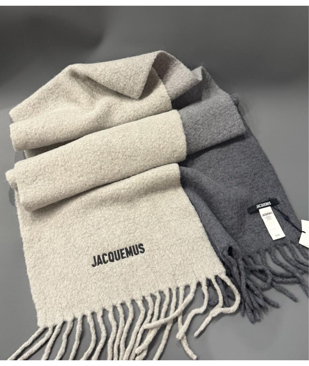 JACQUEMUS Серый шерстяной шарф, фото 7