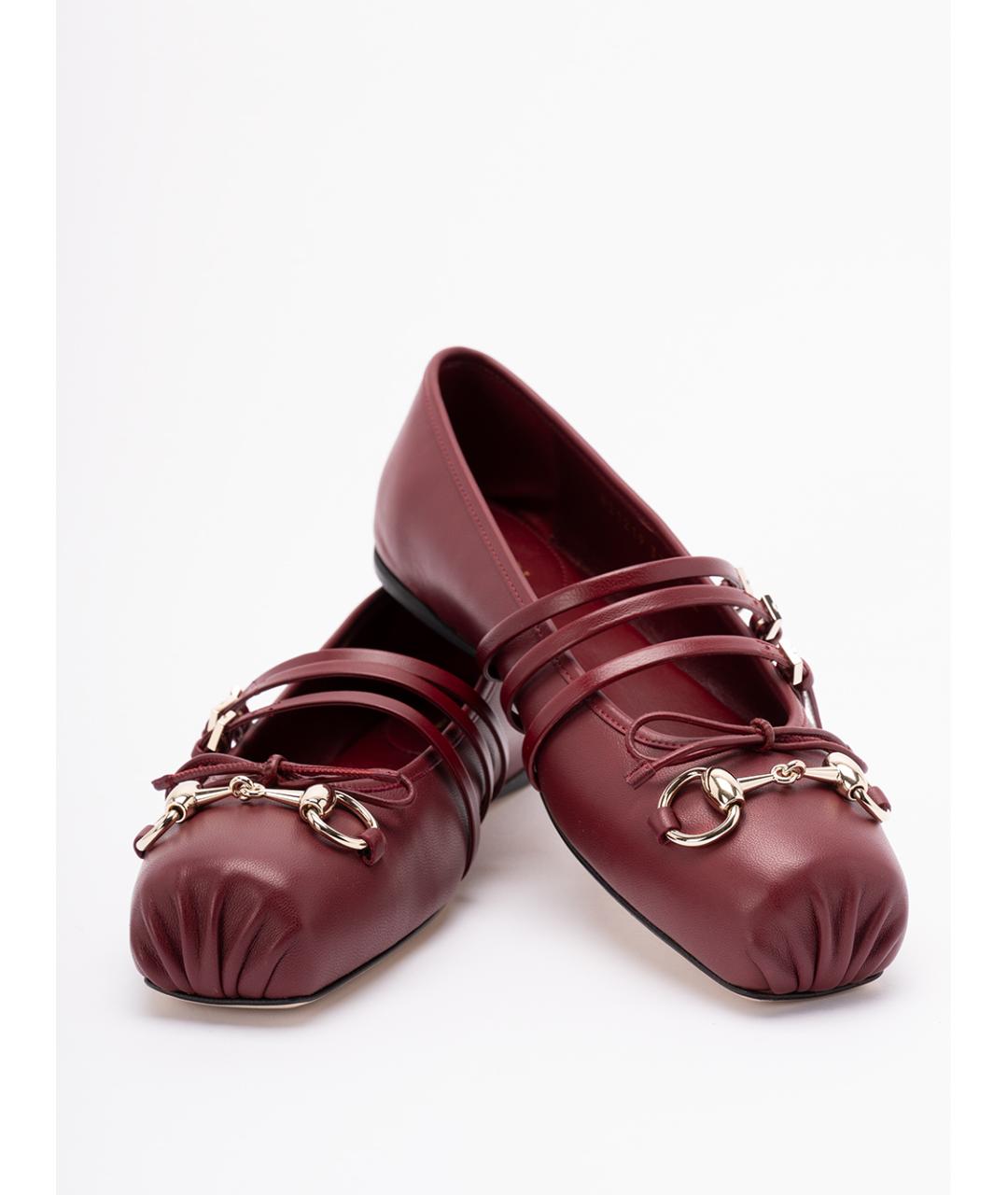 GUCCI Бордовые кожаные балетки, фото 5