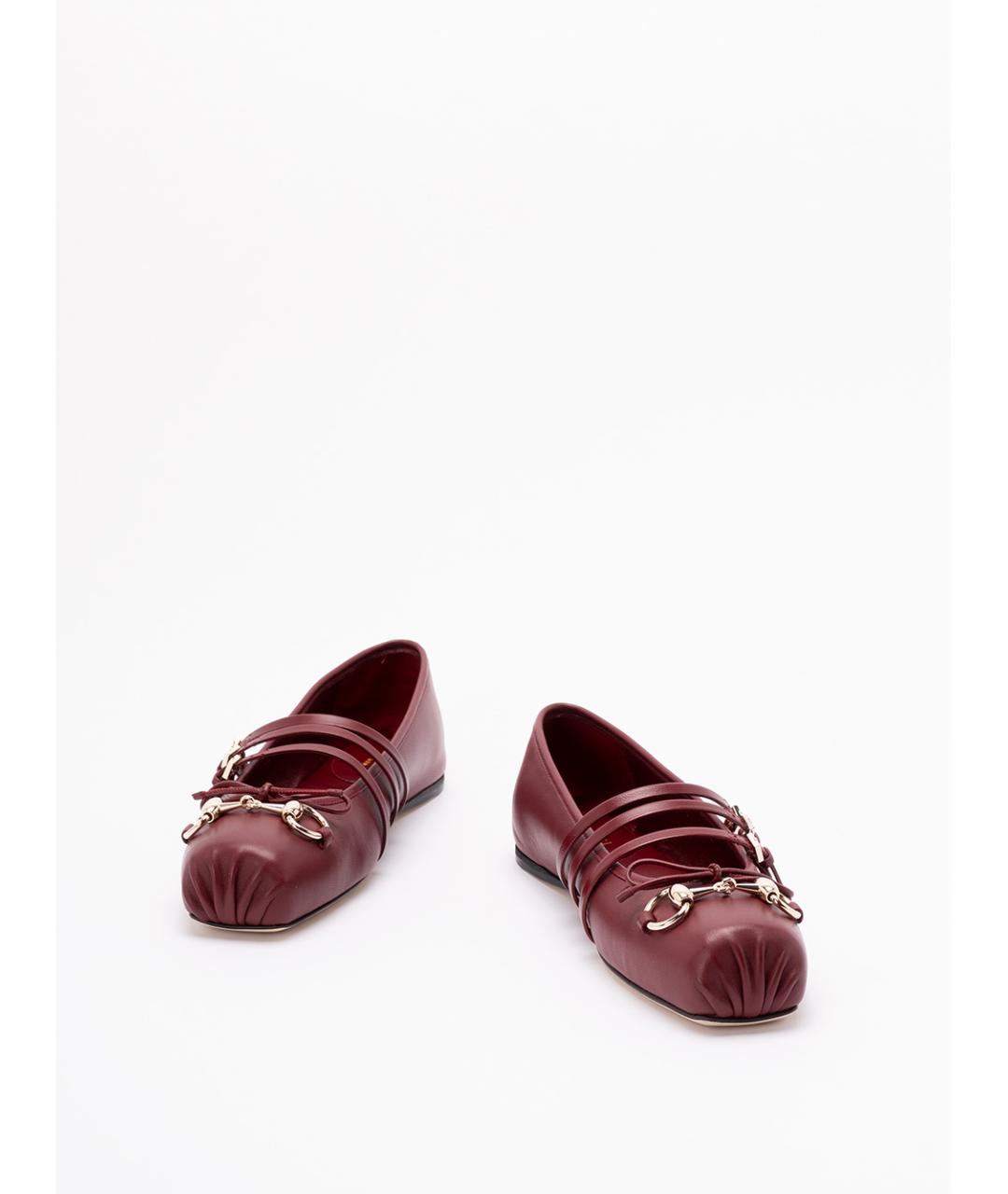 GUCCI Бордовые кожаные балетки, фото 2