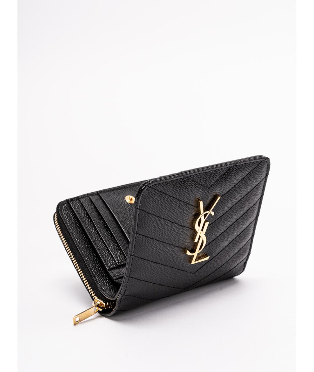 SAINT LAURENT Черный кожаный кошелек, фото 3