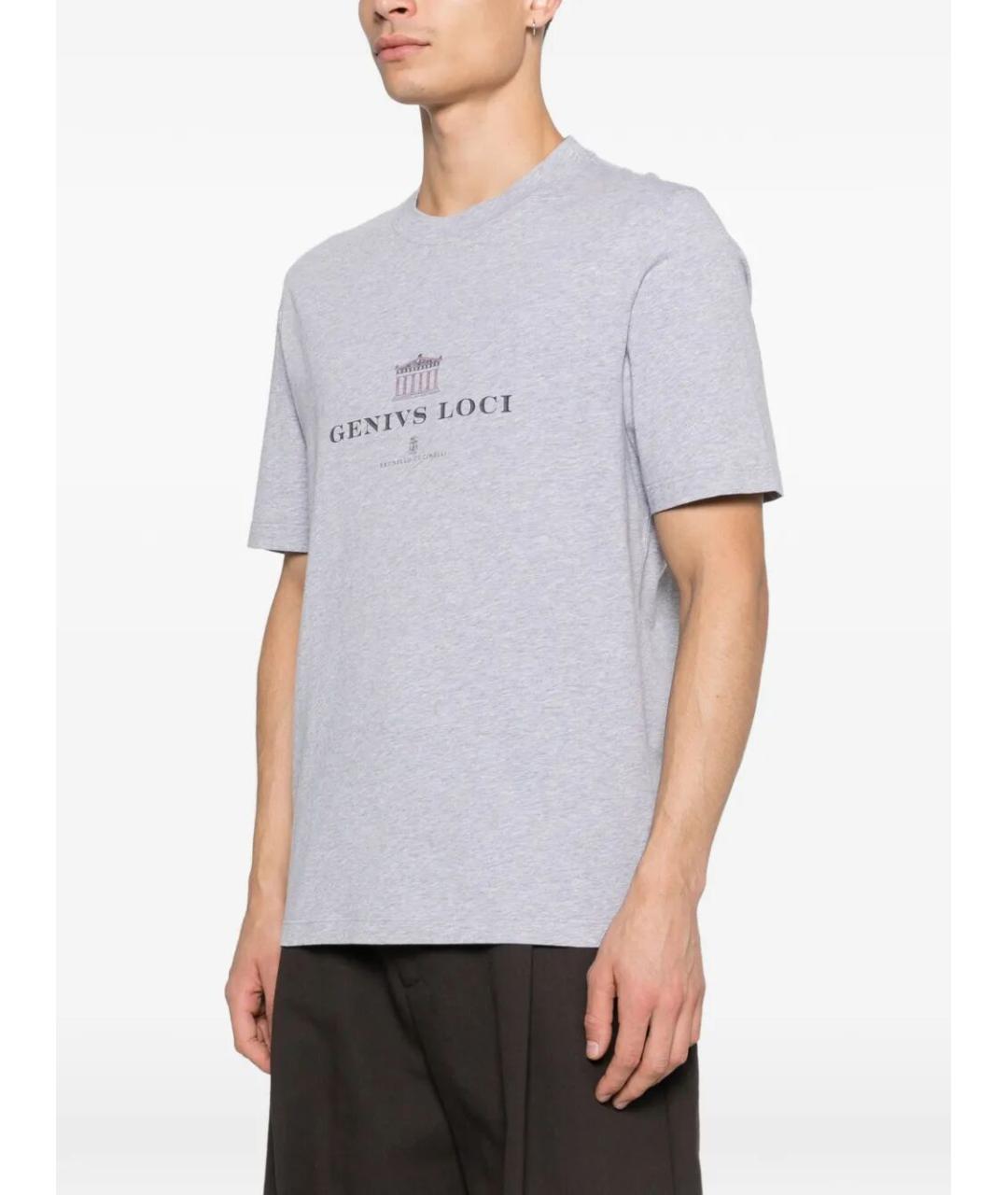 BRUNELLO CUCINELLI Серая хлопковая футболка, фото 3