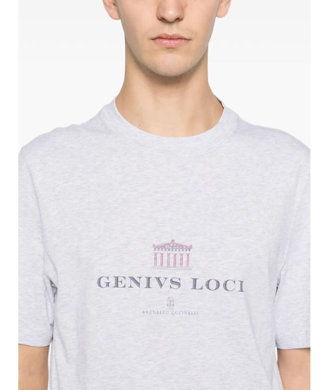 BRUNELLO CUCINELLI Серая хлопковая футболка, фото 3
