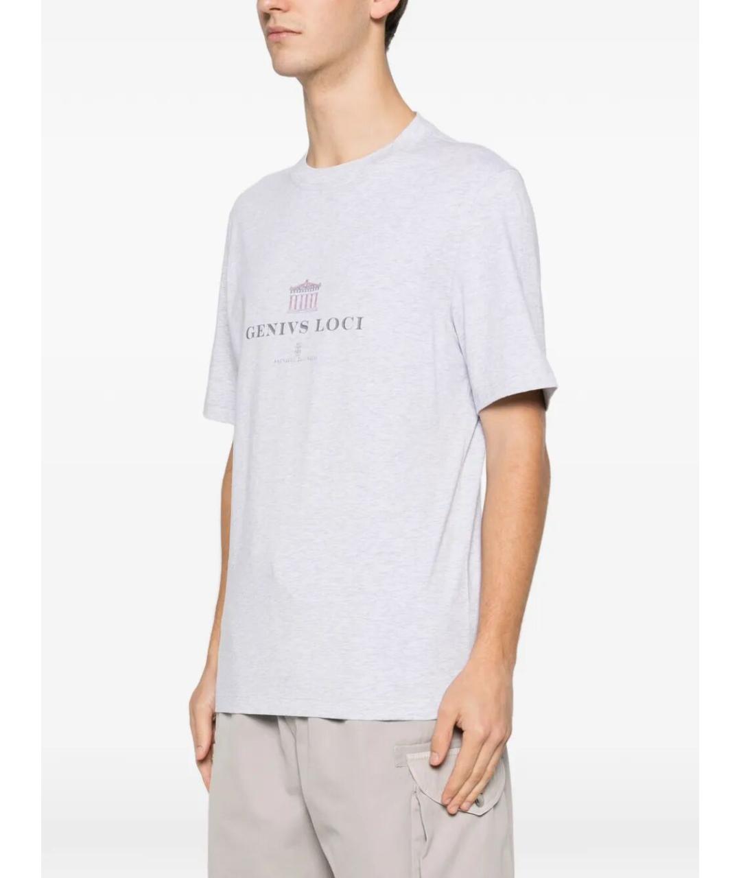 BRUNELLO CUCINELLI Серая хлопковая футболка, фото 4