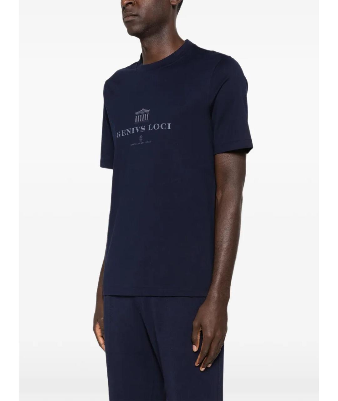 BRUNELLO CUCINELLI Темно-синяя хлопковая футболка, фото 4