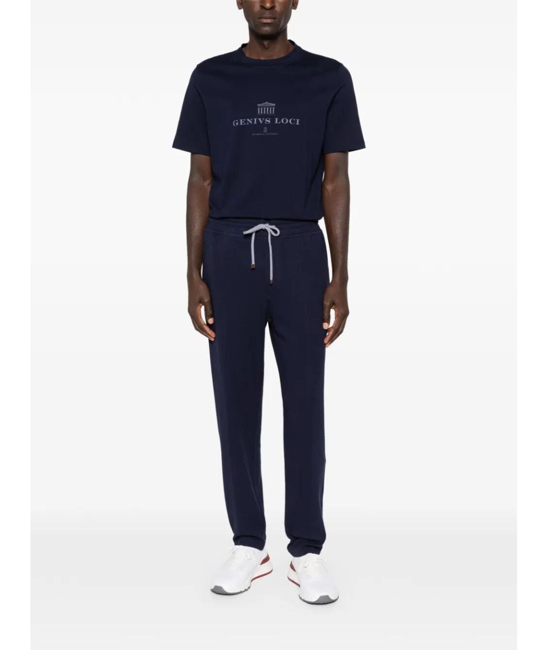 BRUNELLO CUCINELLI Темно-синяя хлопковая футболка, фото 2