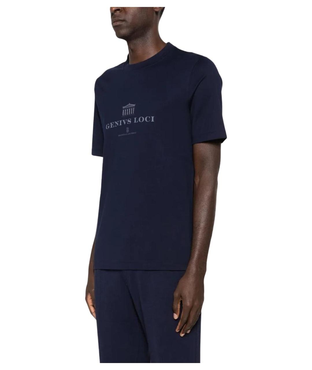 BRUNELLO CUCINELLI Темно-синяя хлопковая футболка, фото 4