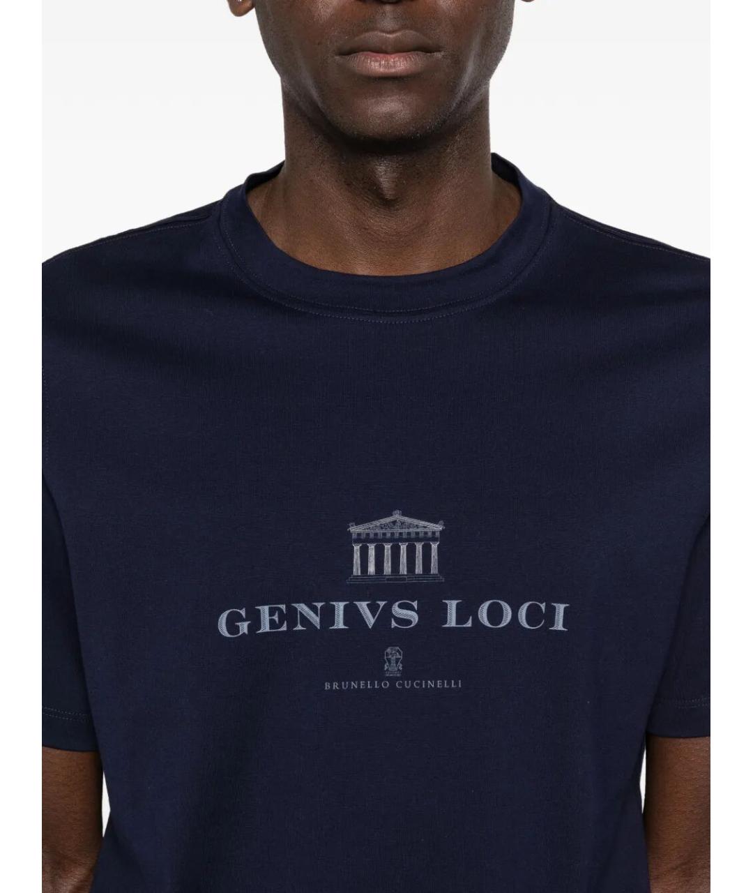 BRUNELLO CUCINELLI Темно-синяя хлопковая футболка, фото 3