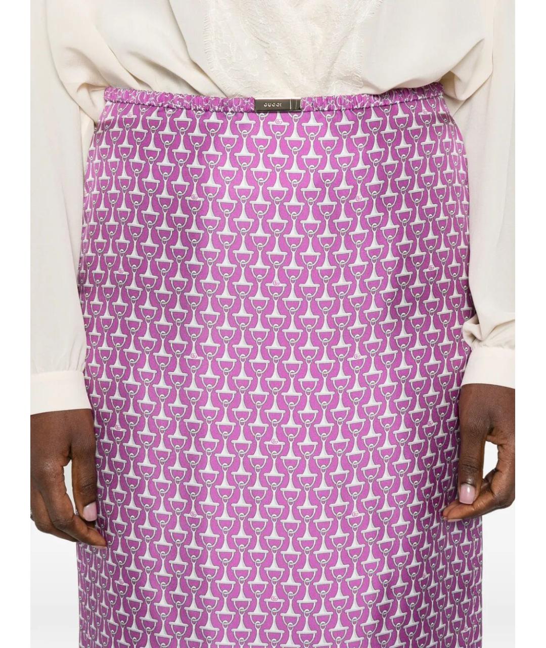 GUCCI Фиолетовая шелковая юбка миди, фото 3