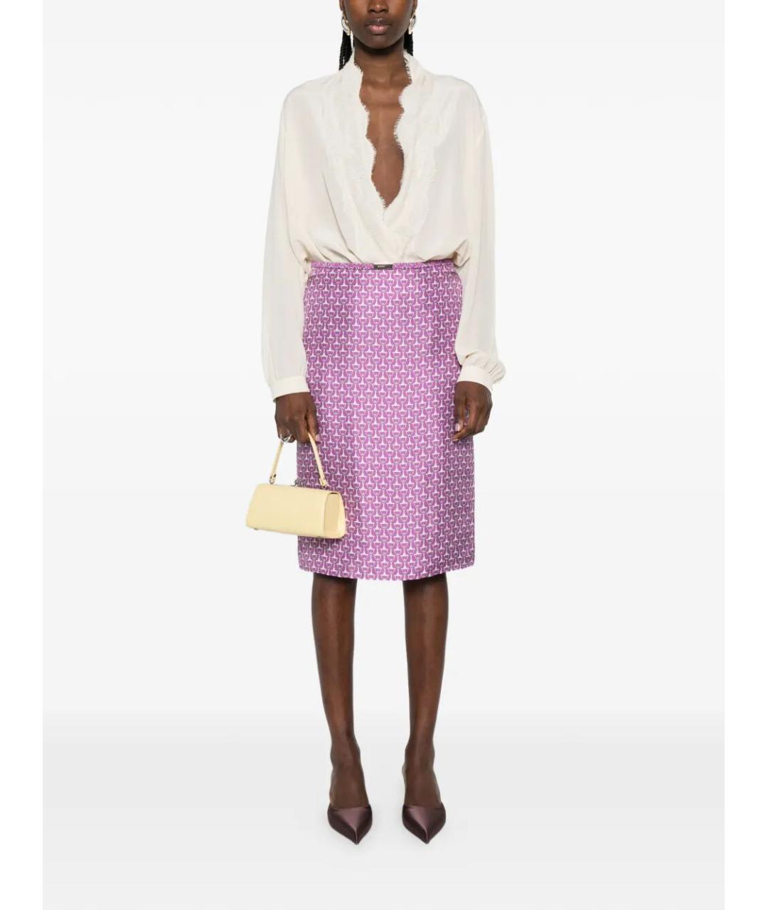 GUCCI Фиолетовая шелковая юбка миди, фото 2