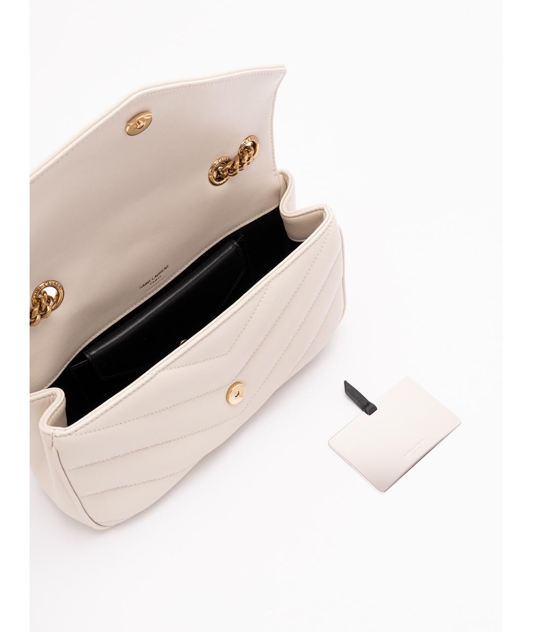 SAINT LAURENT Белая кожаная сумка через плечо, фото 5