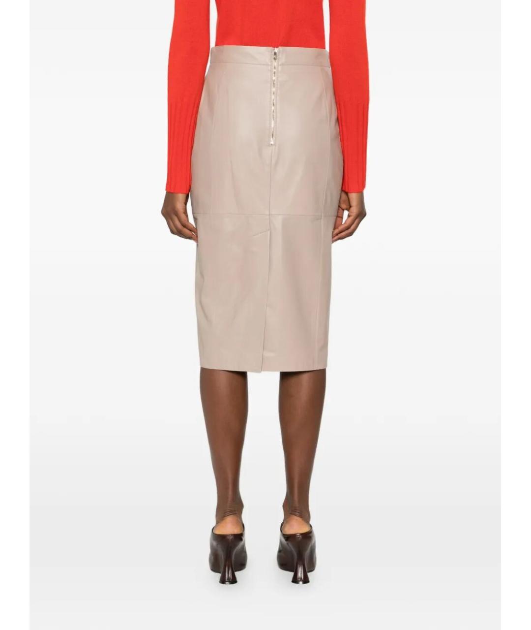 MAX MARA Бежевая кожаная юбка миди, фото 3