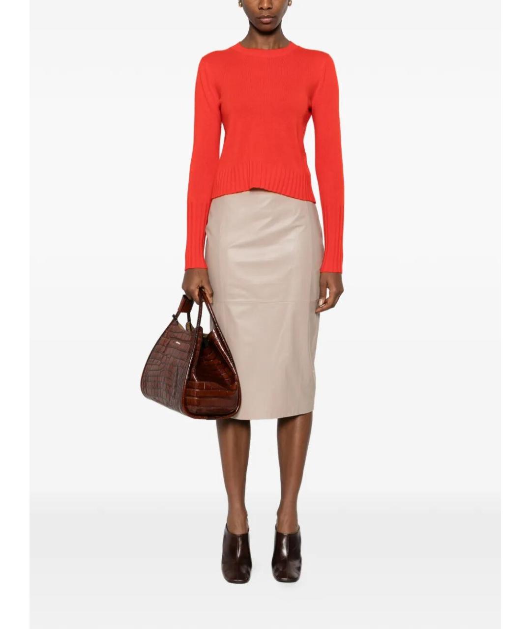 MAX MARA Бежевая кожаная юбка миди, фото 2