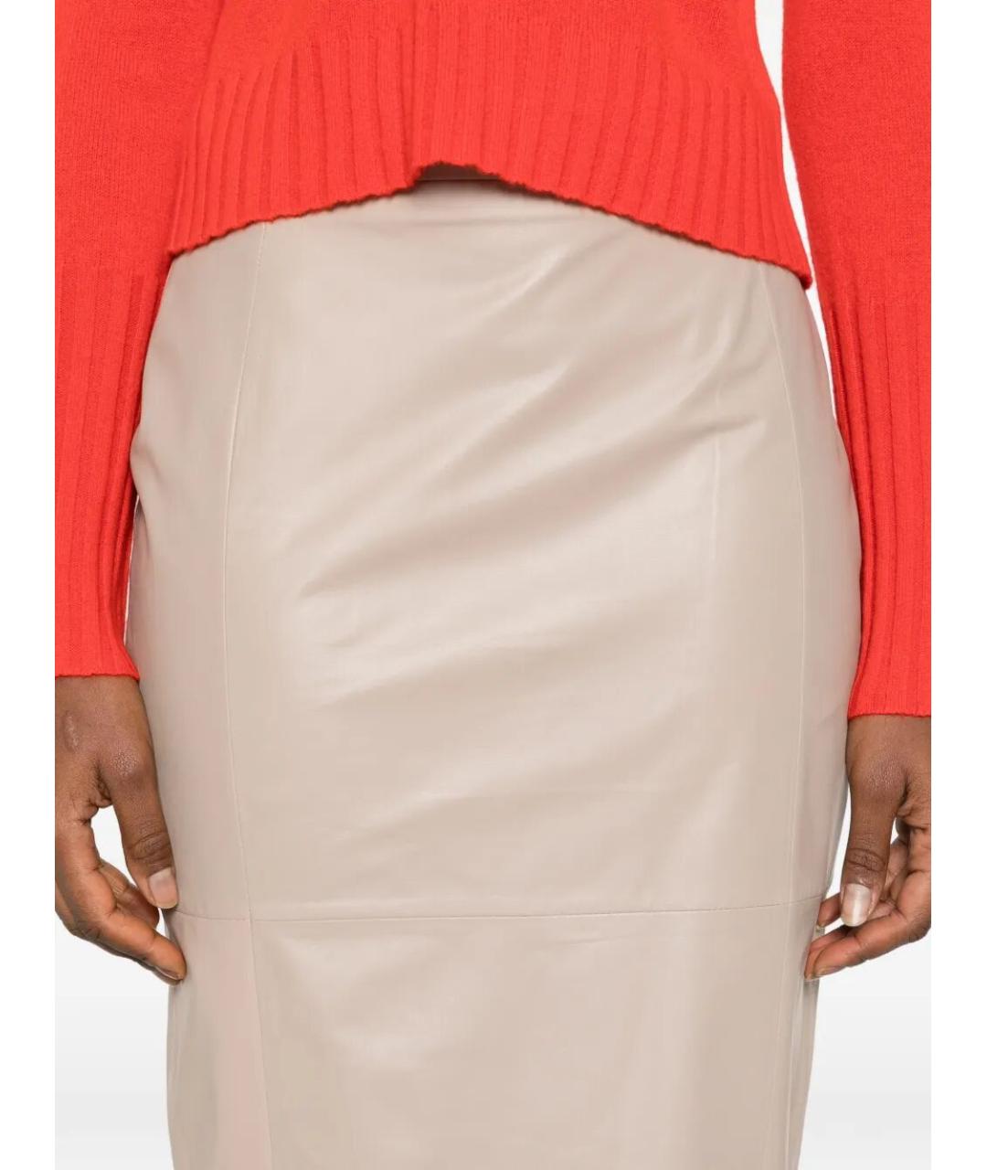 MAX MARA Бежевая кожаная юбка миди, фото 4
