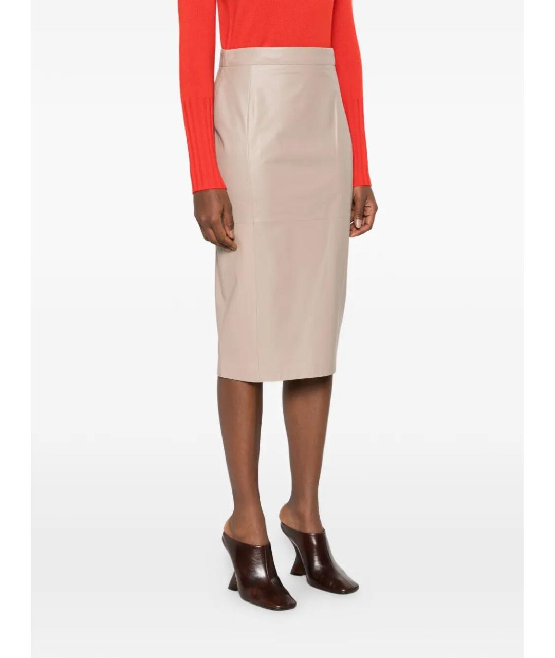 MAX MARA Бежевая кожаная юбка миди, фото 5