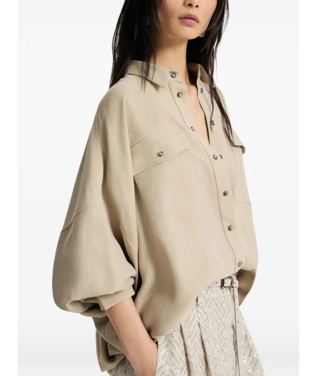 BRUNELLO CUCINELLI Бежевая вискозная рубашка, фото 5