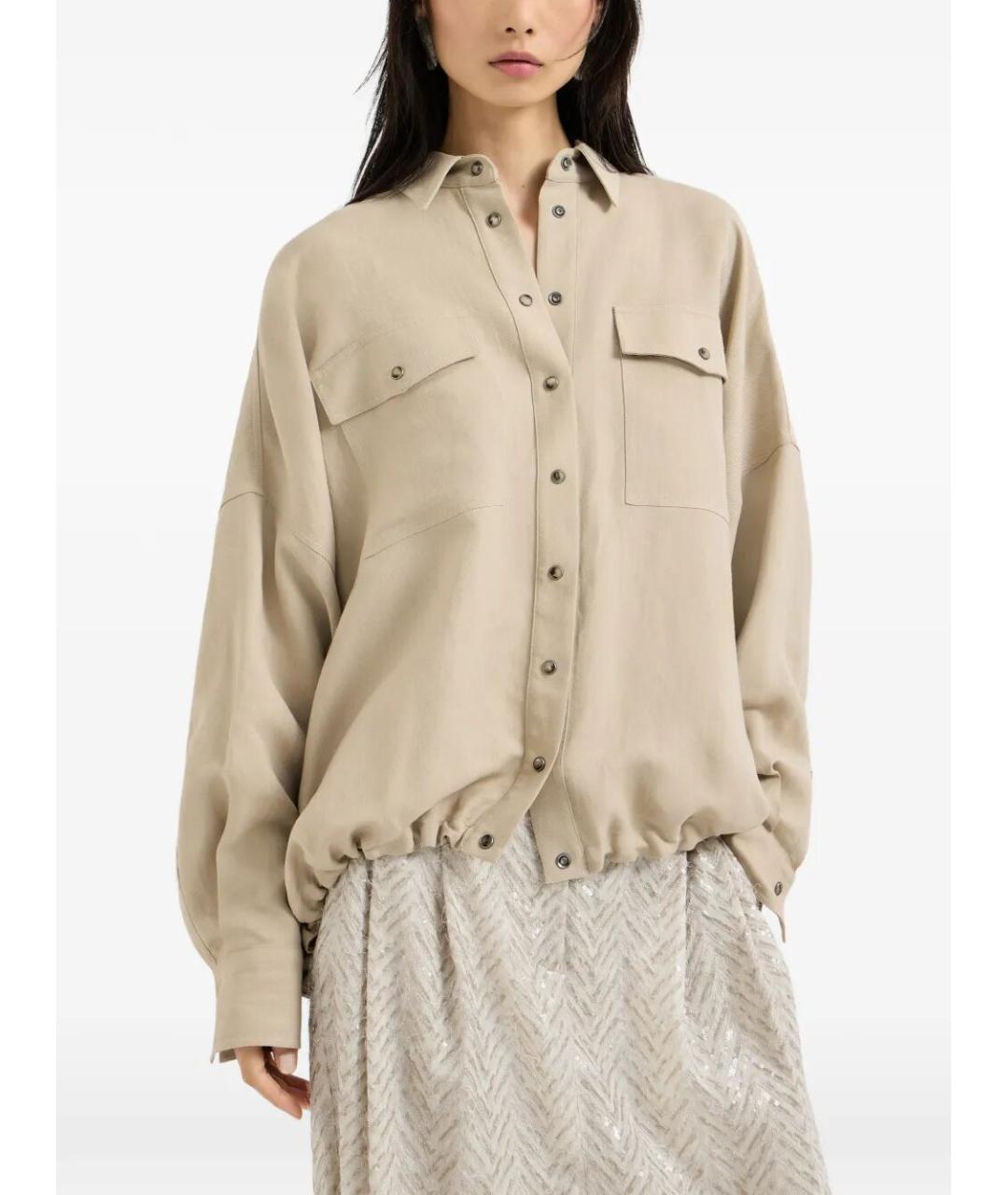 BRUNELLO CUCINELLI Бежевая вискозная рубашка, фото 6