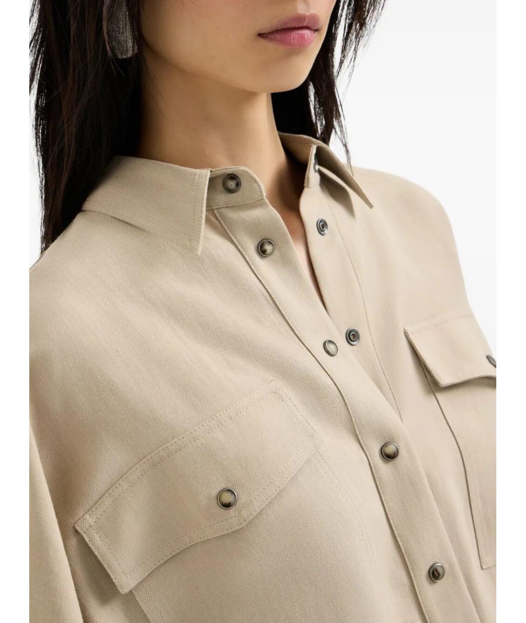 BRUNELLO CUCINELLI Бежевая вискозная рубашка, фото 4