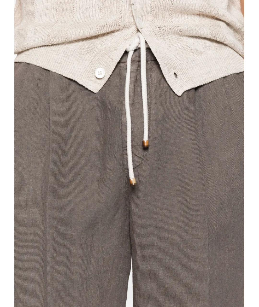 BRUNELLO CUCINELLI Бежевые льняные повседневные брюки, фото 4